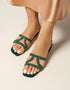 Verlina Green Beaded Flats with Crossover Straps – Essence by Rubina